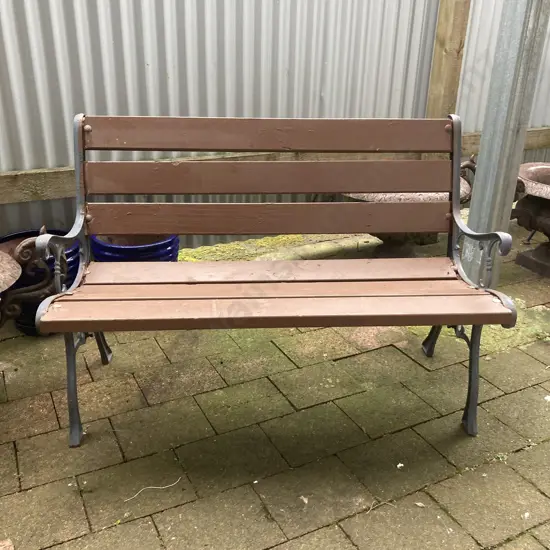 Wooden Slat Park Bench With Cast Iron Ends. 72 x 107cm